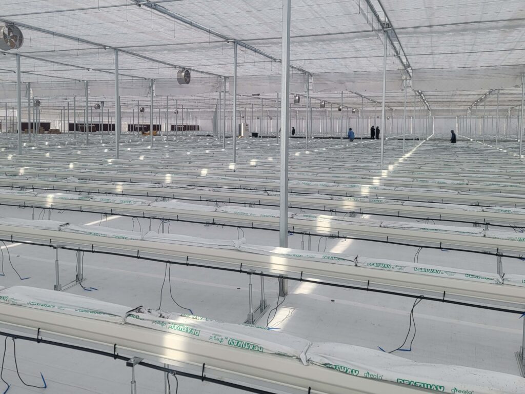 row guuter installation in inside of the greenhouse with other accessroties